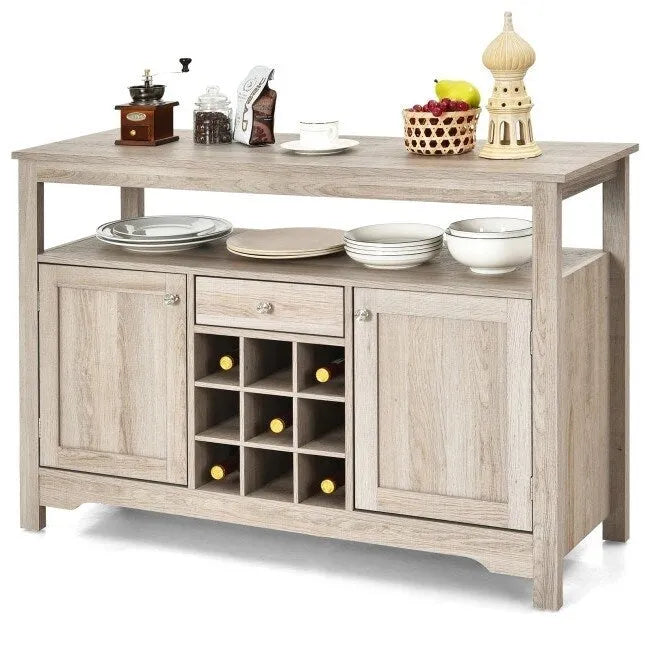 Buffet en chêne gris avec meuble à vin pour 9 bouteilles - 45.5 inches L x 16 inches W x 31.5 inches H