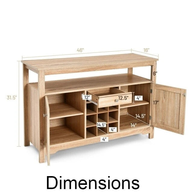 Buffet en chêne gris avec meuble à vin pour 9 bouteilles - 45.5 inches L x 16 inches W x 31.5 inches H