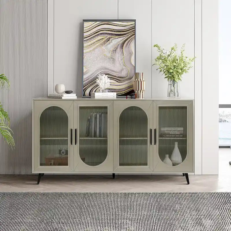 TV-Ständer für Fernseher ab 65 Zoll, TV-Ständer aus Holz mit Aufbewahrungsschrank und verstellbaren Regalböden, Medienkonsole fürs Wohn- oder Schlafzimmer
