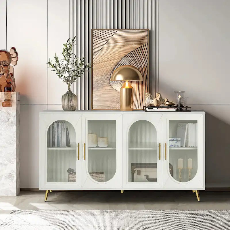 Mueble para TV de 65 pulgadas o más, mueble de madera para TV con armario de almacenamiento y estantes ajustables, consola multimedia para sala de estar y dormitorio
