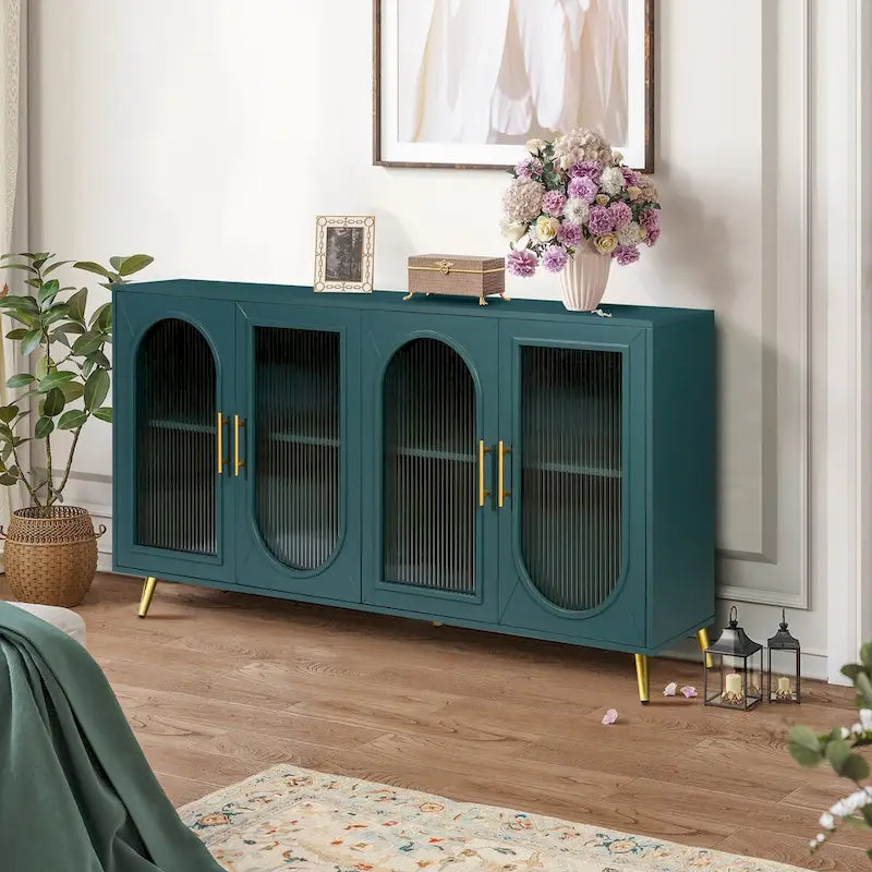 TV-Ständer für Fernseher ab 65 Zoll, TV-Ständer aus Holz mit Aufbewahrungsschrank und verstellbaren Regalböden, Medienkonsole fürs Wohn- oder Schlafzimmer