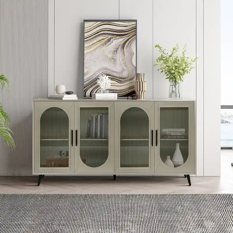 TV-Ständer für Fernseher ab 65 Zoll, TV-Ständer aus Holz mit Aufbewahrungsschrank und verstellbaren Regalböden, Medienkonsole fürs Wohn- oder Schlafzimmer