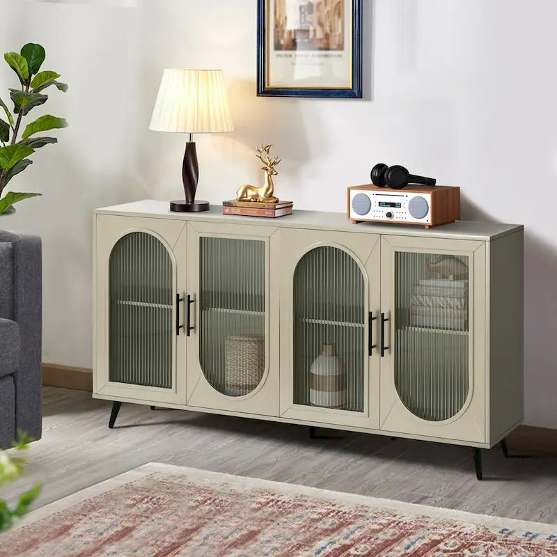 TV-Ständer für Fernseher ab 65 Zoll, TV-Ständer aus Holz mit Aufbewahrungsschrank und verstellbaren Regalböden, Medienkonsole fürs Wohn- oder Schlafzimmer