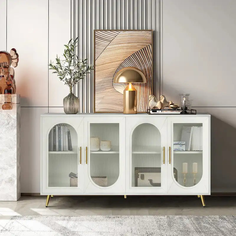 TV-Ständer für Fernseher ab 65 Zoll, TV-Ständer aus Holz mit Aufbewahrungsschrank und verstellbaren Regalböden, Medienkonsole fürs Wohn- oder Schlafzimmer