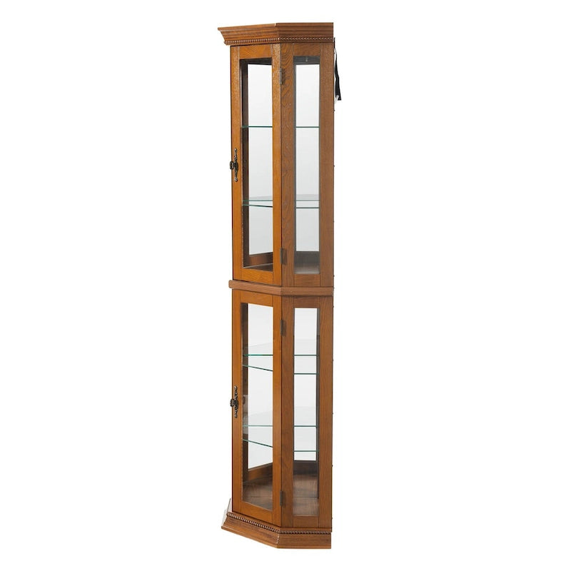 Vitrine d’angle avec éclairage, étagères en verre trempé réglables, fond miroir, meuble d’exposition