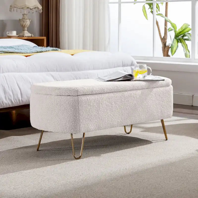 Banc coffre moderne rembourré avec pieds en métal
