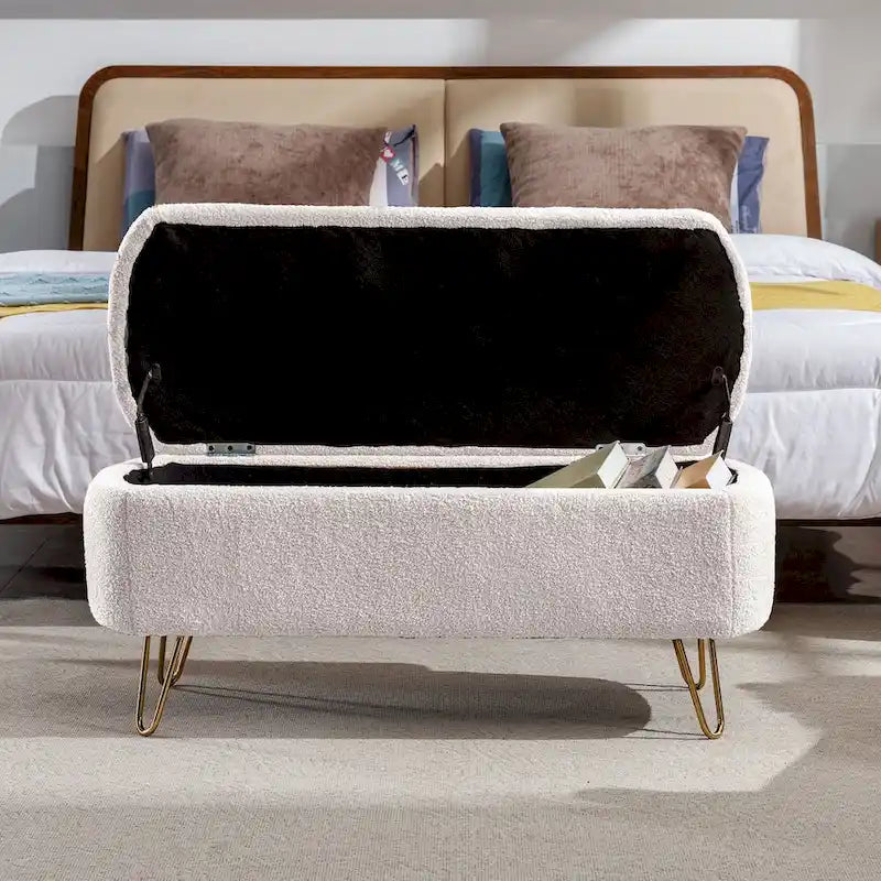 Banc coffre moderne rembourré avec pieds en métal