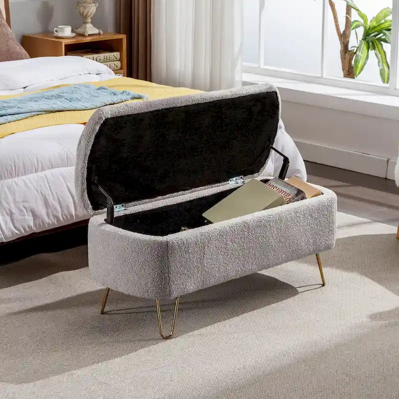 Banc coffre moderne rembourré avec pieds en métal