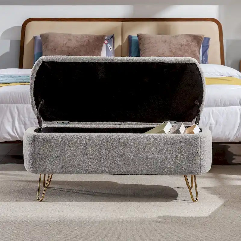 Banc coffre moderne rembourré avec pieds en métal