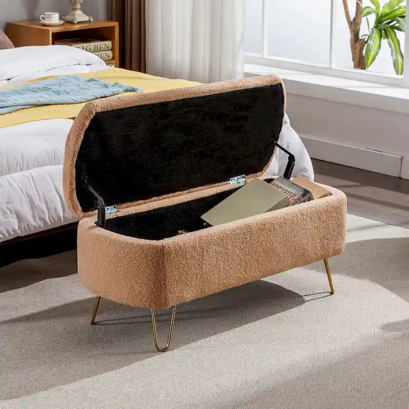 Banc coffre moderne rembourré avec pieds en métal