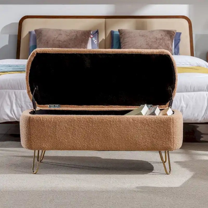 Banc coffre moderne rembourré avec pieds en métal