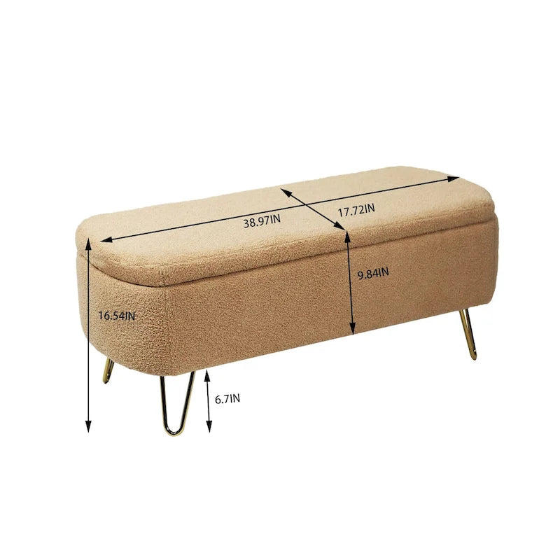 Banc coffre moderne rembourré avec pieds en métal