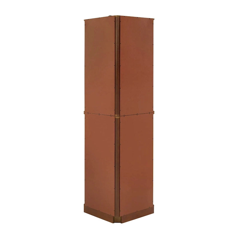 Vitrine d’angle à 6 étagères avec éclairage, miroirs et étagères réglables, noyer