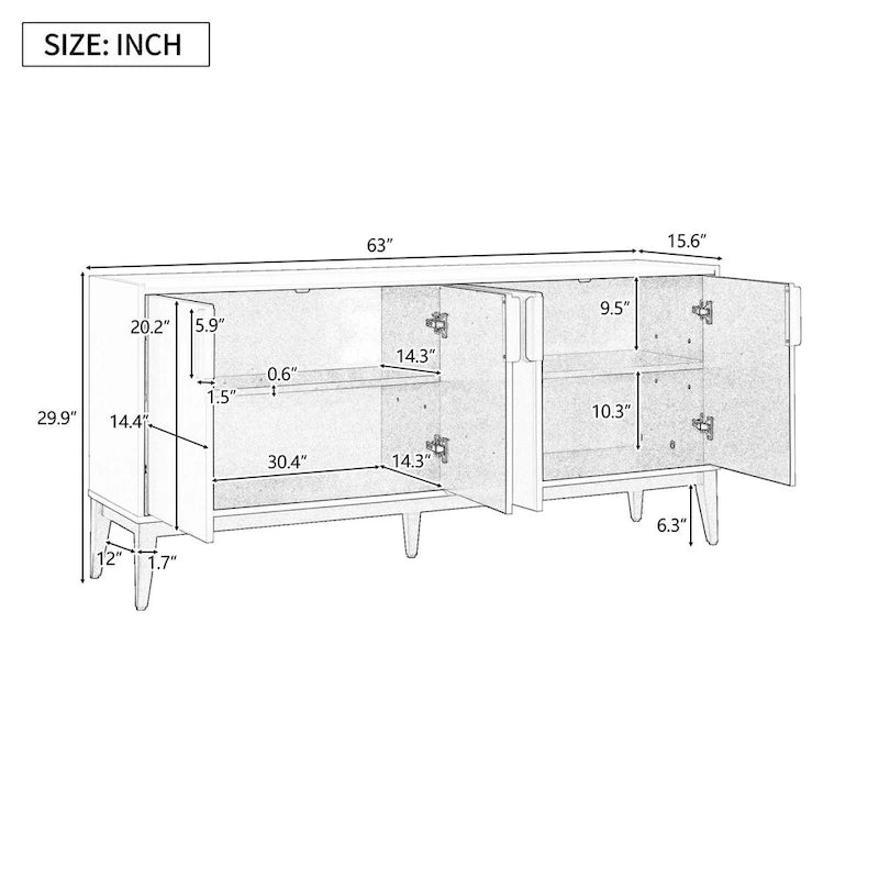 Aparador de madera con 4 puertas y estantes ajustables para pasillo, entrada, sala o dormitorio