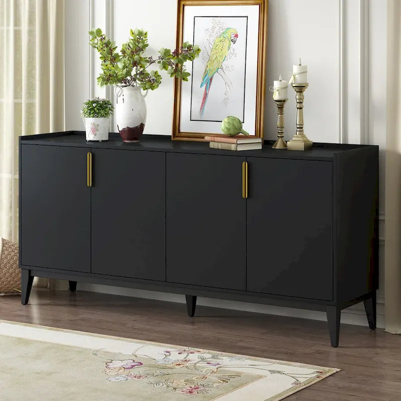Buffet de rangement en bois avec 4 portes et étagères réglables, pour le couloir, l’entrée, le salon ou la chambre