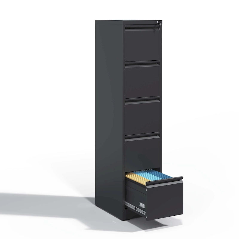 Vertikaler Aktenschrank aus Metall mit 5 Schubladen, 14.96 W und Schloss, fürs Büro oder Zuhause, für Dokumente im Format A4, Legal und Letter