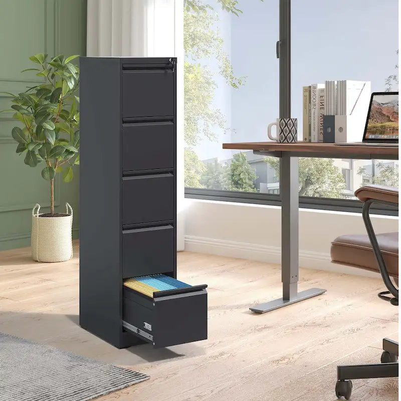 Vertikaler Aktenschrank aus Metall mit 5 Schubladen, 14.96 W und Schloss, fürs Büro oder Zuhause, für Dokumente im Format A4, Legal und Letter