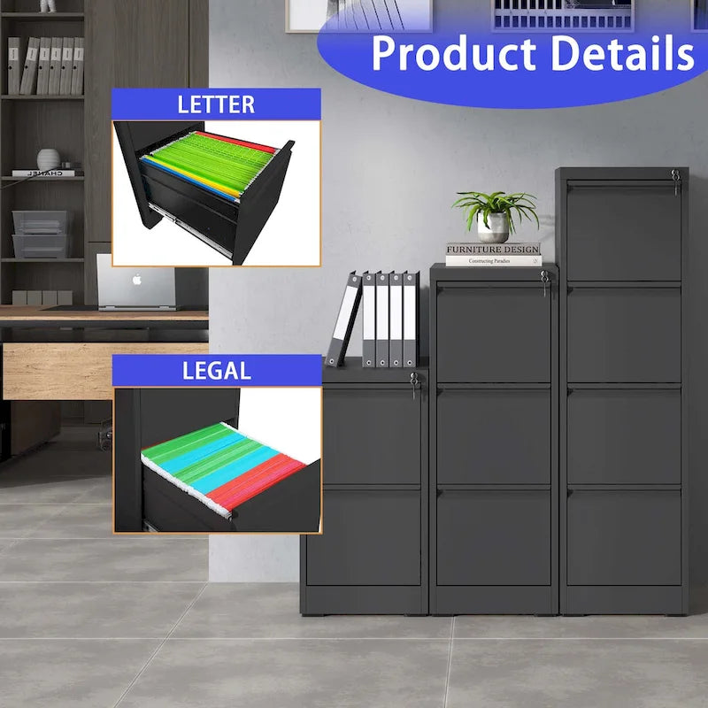 Vertikaler Aktenschrank aus Metall mit 5 Schubladen, 14.96 W und Schloss, fürs Büro oder Zuhause, für Dokumente im Format A4, Legal und Letter