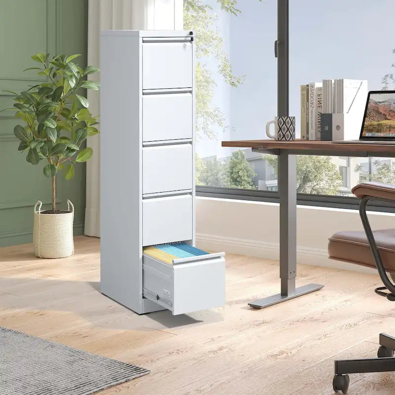 Vertikaler Aktenschrank aus Metall mit 5 Schubladen, 14.96 W und Schloss, fürs Büro oder Zuhause, für Dokumente im Format A4, Legal und Letter