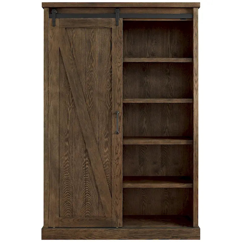 Bibliothèque rustique à portes de grange, étagères en bois, bibliothèque de bureau, marron - 48 W x 72 H x16 D