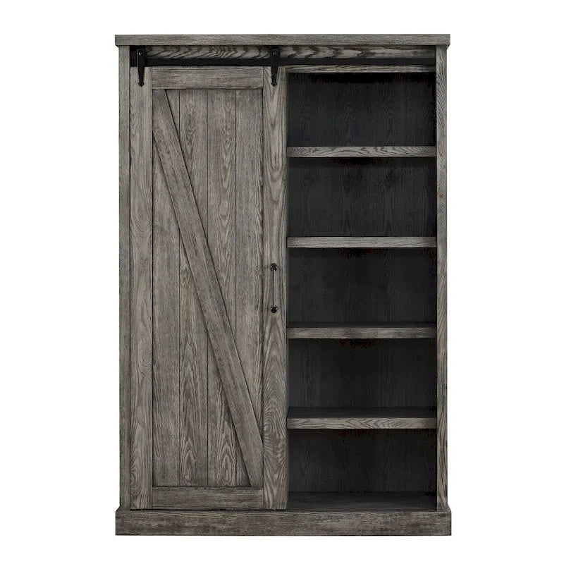 Bibliothèque rustique à portes de grange, étagères en bois, bibliothèque de bureau, marron - 48 W x 72 H x16 D