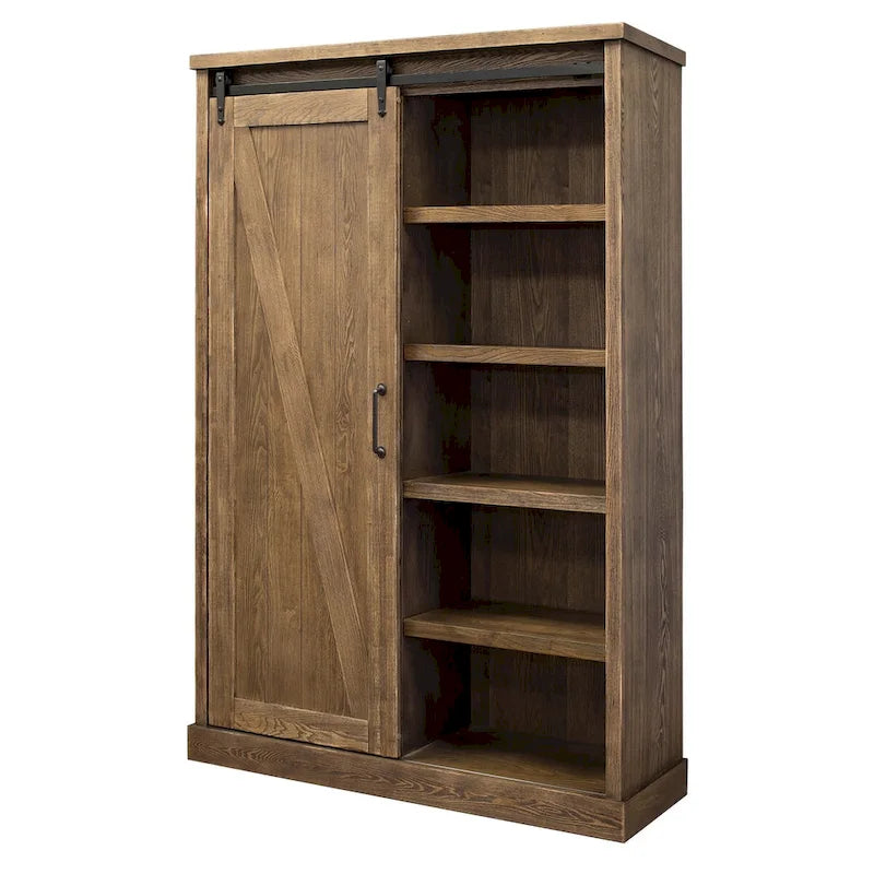Bibliothèque rustique à portes de grange, étagères en bois, bibliothèque de bureau, marron - 48 W x 72 H x16 D
