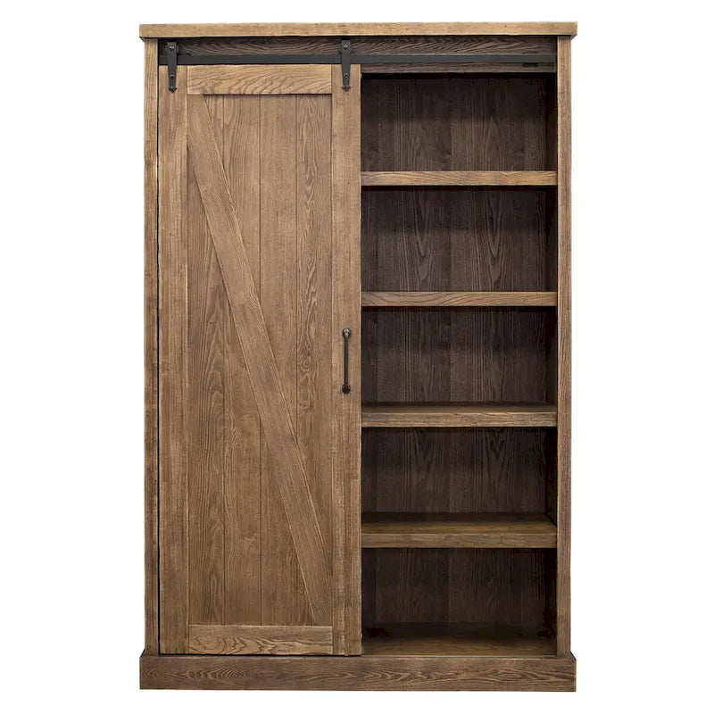 Bibliothèque rustique à portes de grange, étagères en bois, bibliothèque de bureau, marron - 48 W x 72 H x16 D