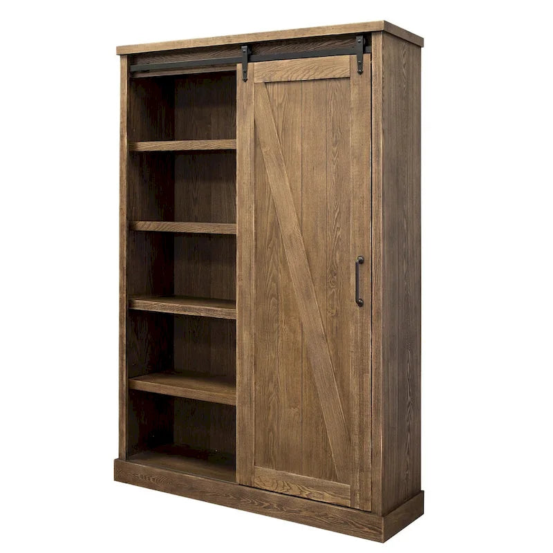 Bibliothèque rustique à portes de grange, étagères en bois, bibliothèque de bureau, marron - 48 W x 72 H x16 D