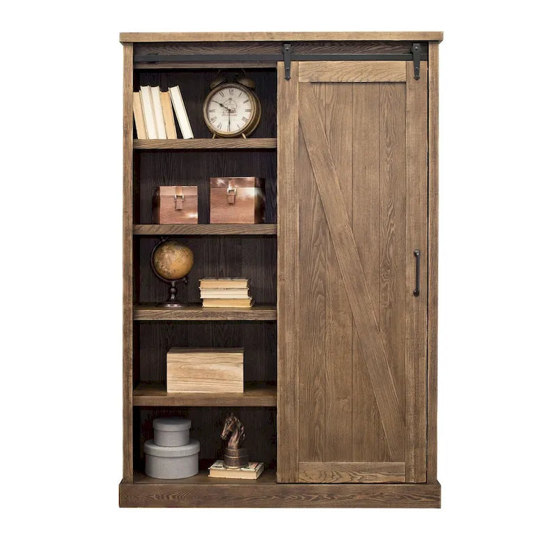 Bibliothèque rustique à portes de grange, étagères en bois, bibliothèque de bureau, marron - 48 W x 72 H x16 D