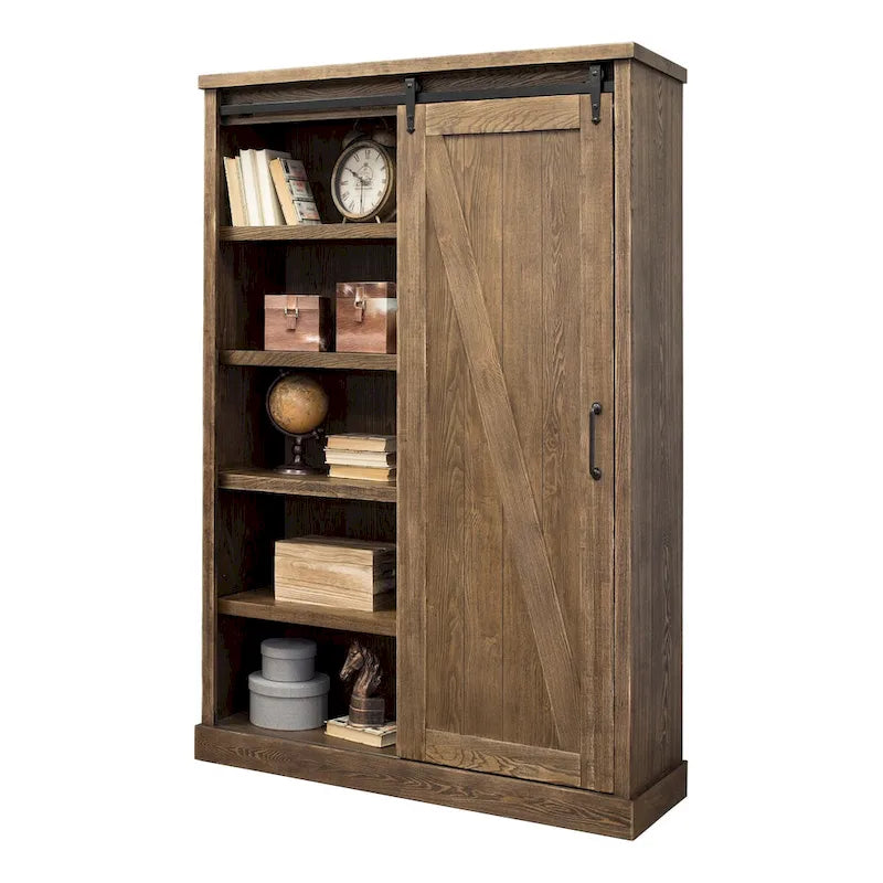 Bibliothèque rustique à portes de grange, étagères en bois, bibliothèque de bureau, marron - 48 W x 72 H x16 D
