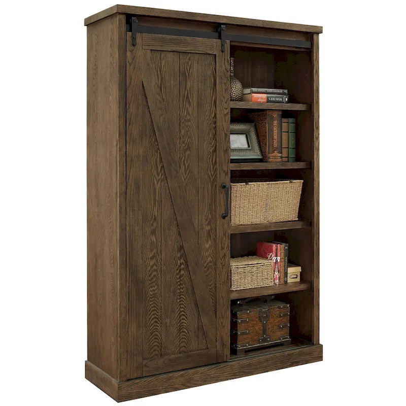 Bibliothèque rustique à portes de grange, étagères en bois, bibliothèque de bureau, marron - 48 W x 72 H x16 D