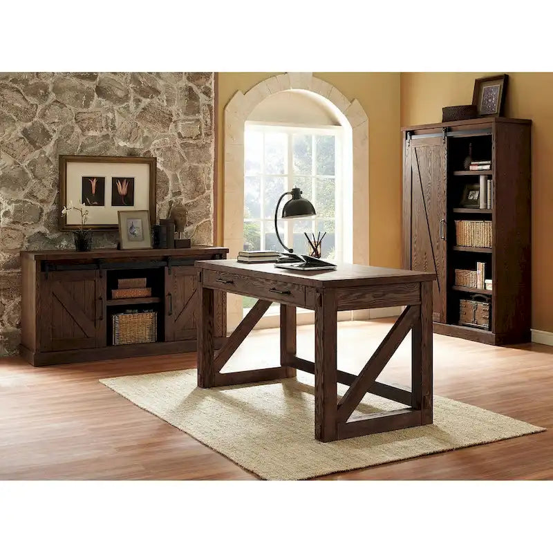 Bibliothèque rustique à portes de grange, étagères en bois, bibliothèque de bureau, marron - 48 W x 72 H x16 D
