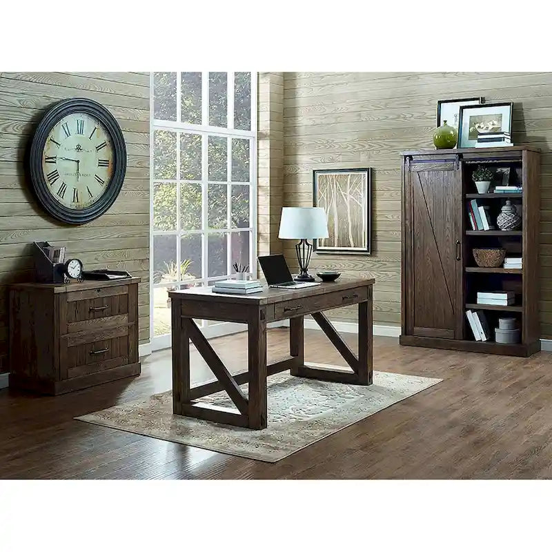 Bibliothèque rustique à portes de grange, étagères en bois, bibliothèque de bureau, marron - 48 W x 72 H x16 D