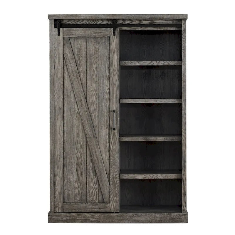 Bibliothèque rustique à portes de grange, étagères en bois, bibliothèque de bureau, marron - 48 W x 72 H x16 D