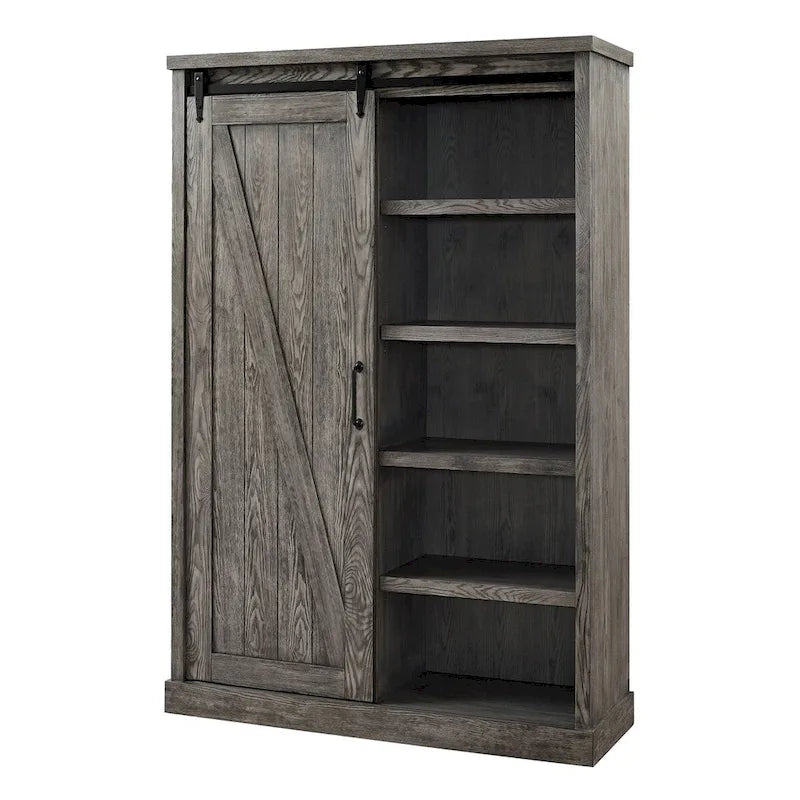 Bibliothèque rustique à portes de grange, étagères en bois, bibliothèque de bureau, marron - 48 W x 72 H x16 D