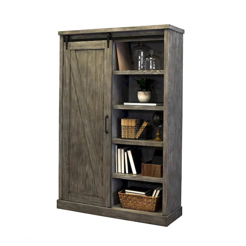 Bibliothèque rustique à portes de grange, étagères en bois, bibliothèque de bureau, marron - 48 W x 72 H x16 D
