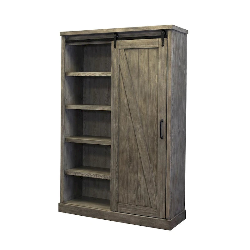 Bibliothèque rustique à portes de grange, étagères en bois, bibliothèque de bureau, marron - 48 W x 72 H x16 D