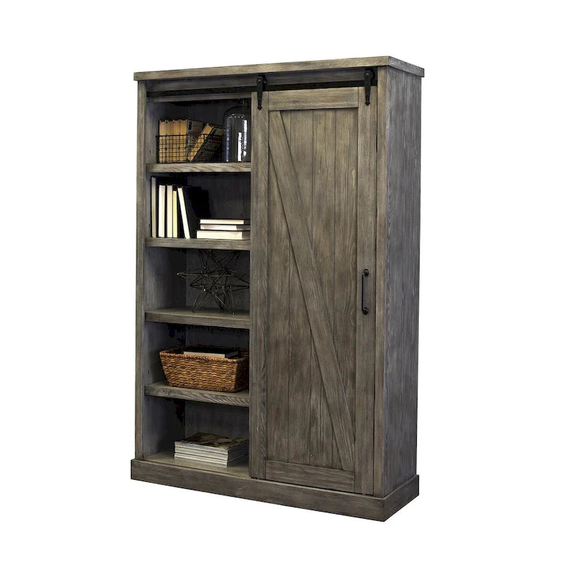 Bibliothèque rustique à portes de grange, étagères en bois, bibliothèque de bureau, marron - 48 W x 72 H x16 D