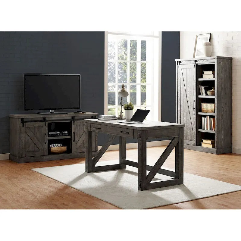 Bibliothèque rustique à portes de grange, étagères en bois, bibliothèque de bureau, marron - 48 W x 72 H x16 D