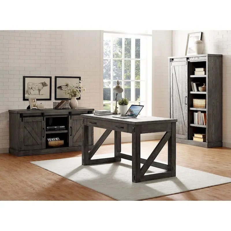 Bibliothèque rustique à portes de grange, étagères en bois, bibliothèque de bureau, marron - 48 W x 72 H x16 D