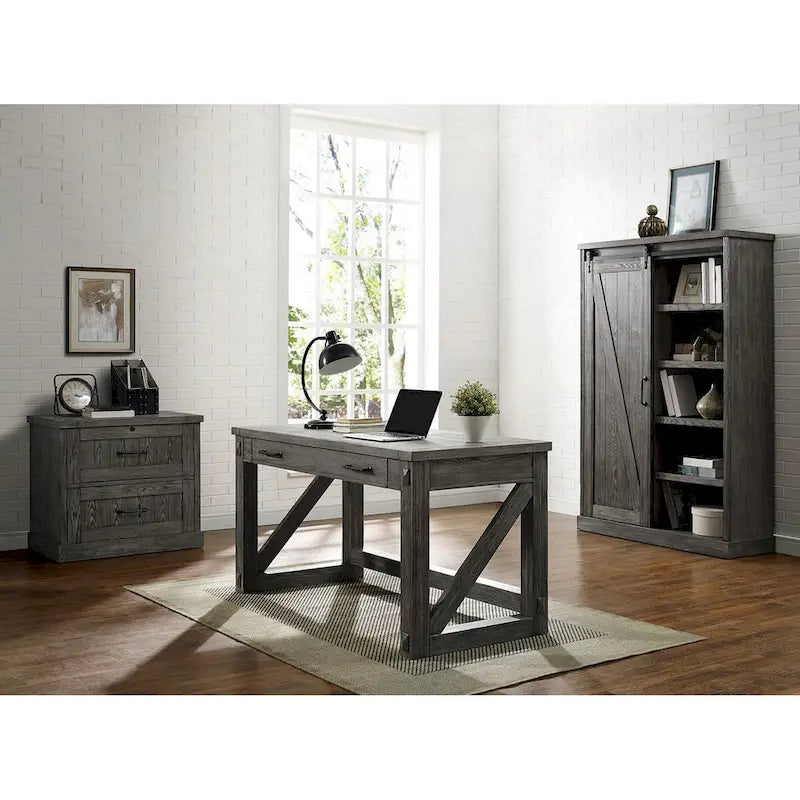 Bibliothèque rustique à portes de grange, étagères en bois, bibliothèque de bureau, marron - 48 W x 72 H x16 D