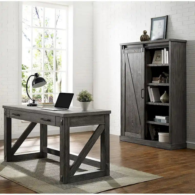 Bibliothèque rustique à portes de grange, étagères en bois, bibliothèque de bureau, marron - 48 W x 72 H x16 D