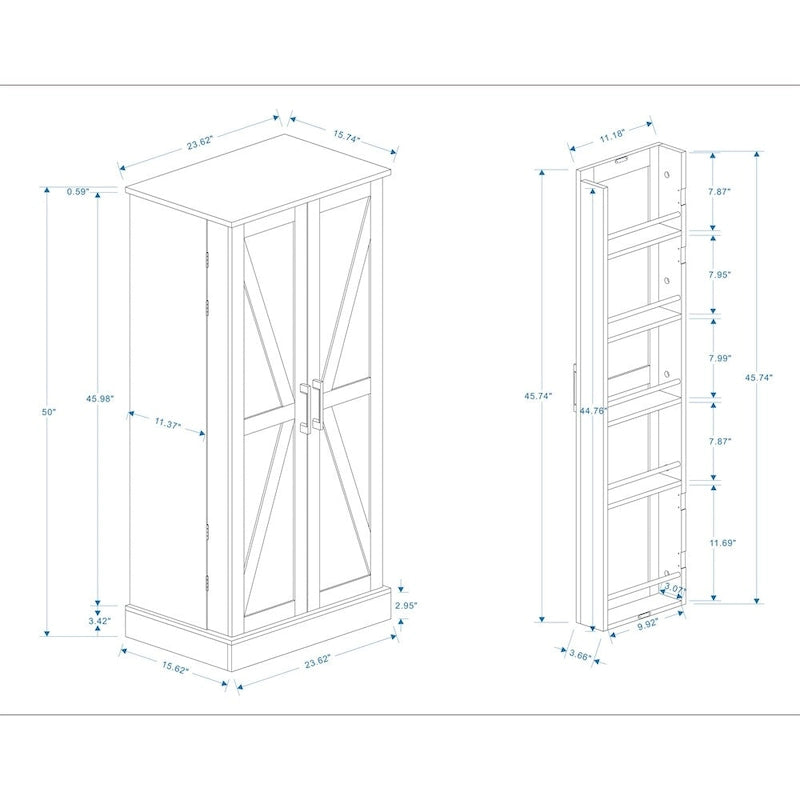 Meuble de rangement de cuisine autoportant avec éclairage LED, 2 portes et étagères - N/A