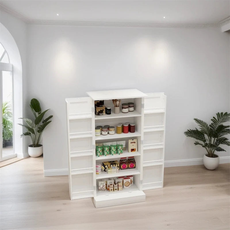 Meuble de rangement de cuisine autoportant avec éclairage LED, 2 portes et étagères - N/A