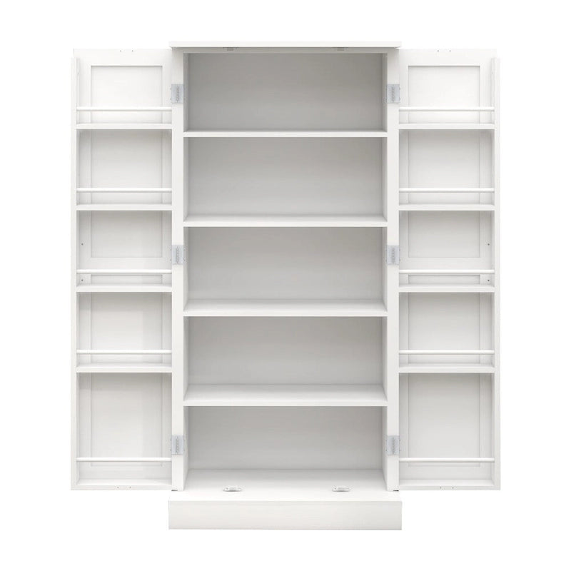 Meuble de rangement de cuisine autoportant avec éclairage LED, 2 portes et étagères - N/A