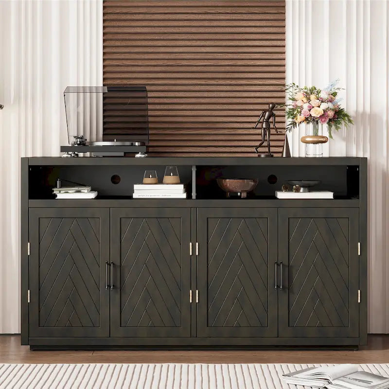 Modern 4-door Classic Sideboard with Open Storage and Adjustable Shelves