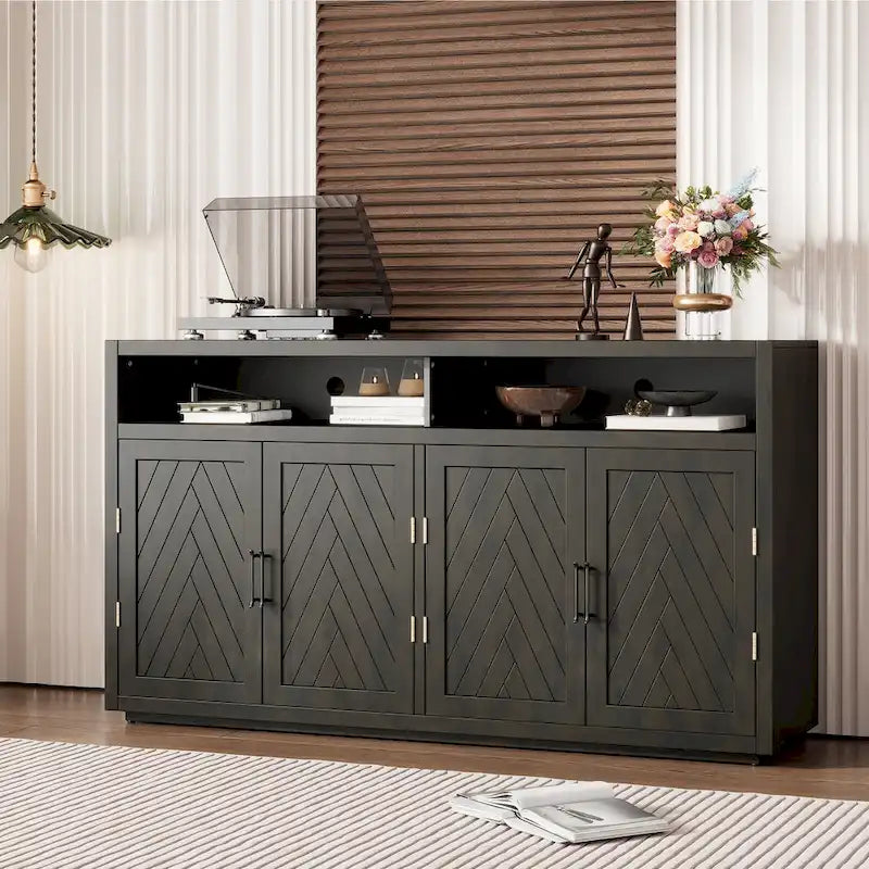 Modernes klassisches Sideboard mit 4 Türen, offenem Stauraum und verstellbaren Einlegeböden
