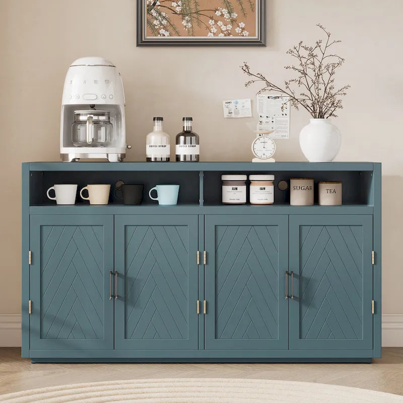 Modernes klassisches Sideboard mit 4 Türen, offenem Stauraum und verstellbaren Einlegeböden