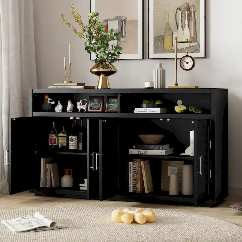 Modernes klassisches Sideboard mit 4 Türen, offenem Stauraum und verstellbaren Einlegeböden
