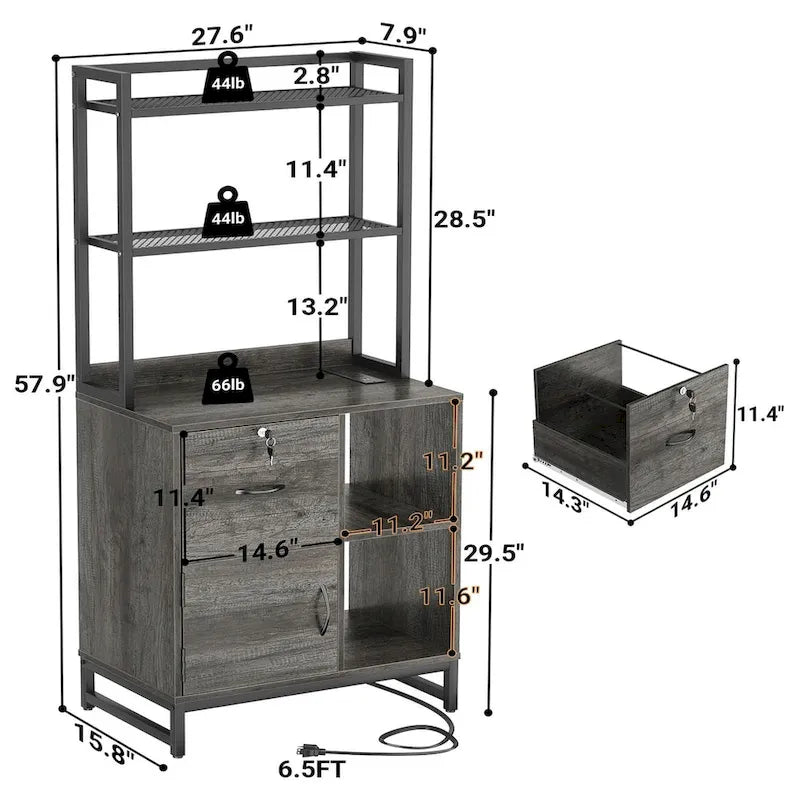 Buffet-Sideboard und Aktenschrank mit Aufsatz und USB-Anschlüssen